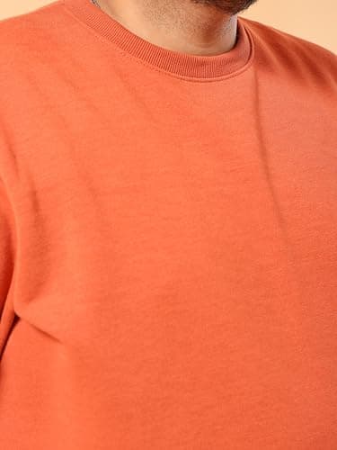 Hardsoda Men Orange Plus Size Solid Crew Neck Pull On Sweatshirt (Orange_4XL) 5