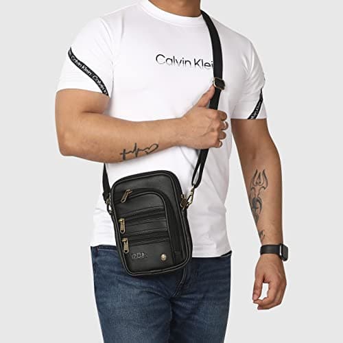 Pramadda Pure Luxury Classic Black Leather Stylish Messenger Sling Bag for Men | gift items for men birthday special | Diwali corporate gifts for employees clients | Mens Father Husband gift items 2