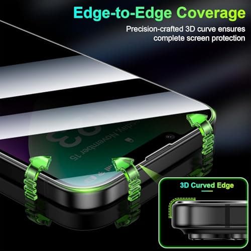 JGD PRODUCTS Anti-Spy 4-Way 360° True Privacy Tempered Glass Militry-Grade Protector for iPhone 13, iPhone 13 Pro,Case Friendly, 9H Hardness, Easy Installation 4