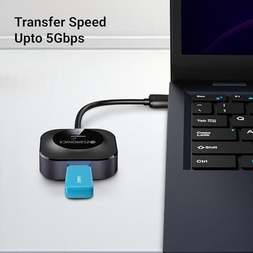 ZEBRONICS 400HB USB HUB, 4 Ports, USB 3.0, Transfer Speeds Upto 5 Gbps, Compact Design, LED Indicator, Multi OS Compatible, Micro USB (for Additional Power), Plug and Play 4