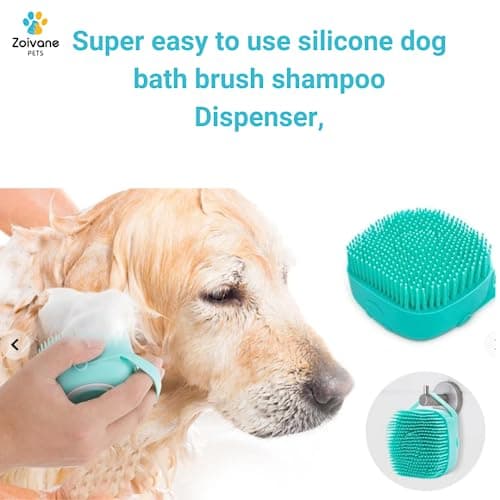 ZOIVANE Dog Bath Brush | Soft Silicone Bristles Pet Grooming/Bathing & Massage Brushes | Dog & Cat Accessories | Labrador, German Shepherd, Golden Retriever | Shampoo Dispenser Washing Brush-Pack of 1 5