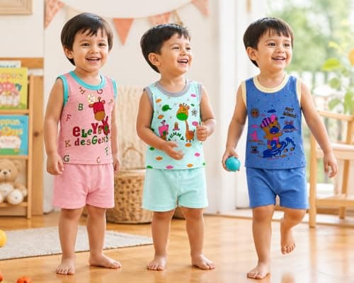 ROMYCRON Baby Boys Cotton Top Bottom Combo Pack of 5 | Sleeveless T-Shirt & Shorts Clothing Set | Soft Breathable Summer Wear | Multicolor Kids Outfit for Daily Wear (0-2 Years) (9-12 Month) 2