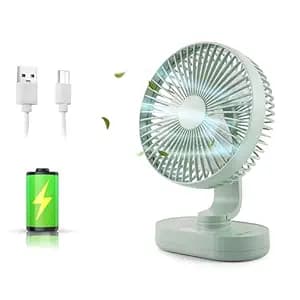 Gesto 7.8 Inch High Speed Rechargeable Table Fan for Home – USB Charging Battery Fan With Led Light | 3000mAh Battery for Upto 8 Hours Runtime | 3 Speed Modes Portable fan for Home,Office,Desk,Kitchen