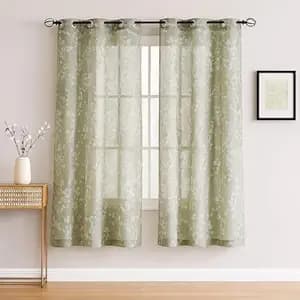 BFAM Sheer Curtain with Floral Print, Premium Printed Sheer Drapes, Eyelet/Grommet Curtain for Living Room, Bedroom, Light Filtering Curtains, Green Floral 5 Feet,Pack of 1 Curtain