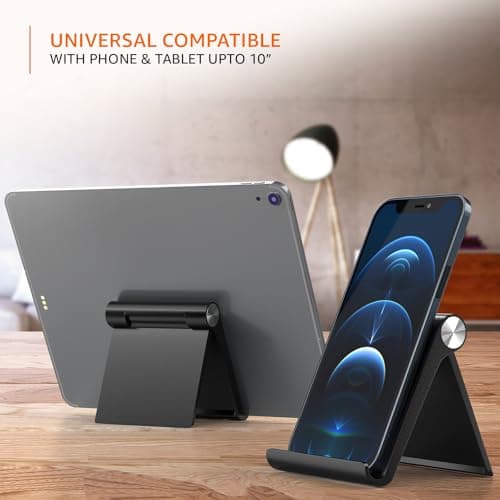 amazon basics Multi Angle Desktop Foldable Stand Tablet/Mobile Stand Holder for iPhone, Android, Samsung, OnePlus, Xiaomi, Smartphones. Portable, for Your Bed,Home, Office, Home (Black) 5