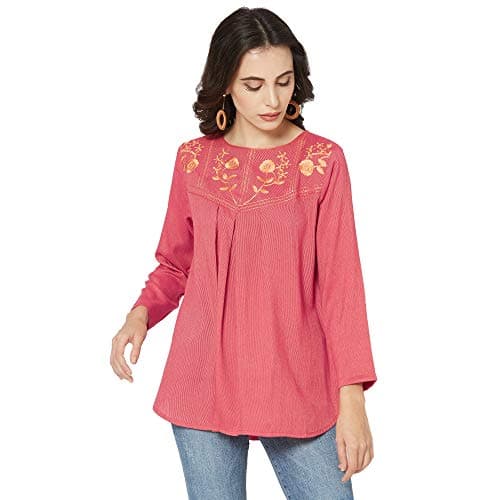 Go.4.it Rayon Pin Stripes Women's Top with Classy Embroidery Cherry 3XL