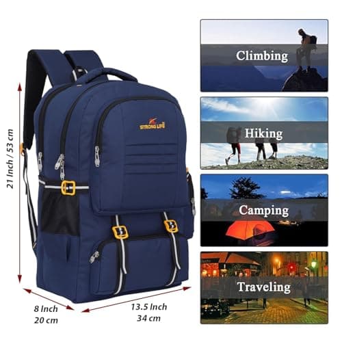 STRONG LIFE 50 Litres Unisex Travel Tourist Rucksack Backpack for Outdoor Sports Camp Hiking Trekking Bag for Men and Women (Blue) 4