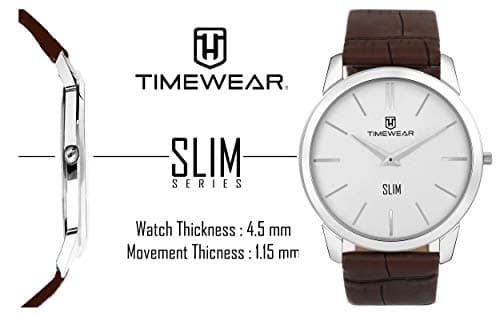 TIMEWEAR Analog Slim Two Hands Brown Leather Strap Watch for Men 3