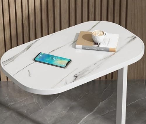 Owme Adjustable Table Stands Couch Side Table, Swivel TV Tray Table, 360° Top Moving C-Shaped End Table, Small Center Table for Home Office Balcony | Storage Organizer (White, Rectangular) 4