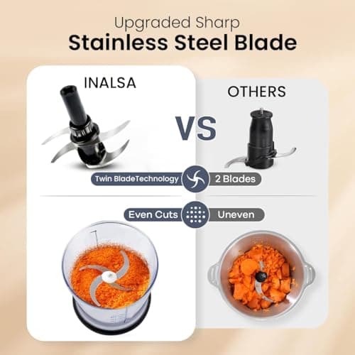 INALSA Electric Chopper Bullet-400 Watts with 100% Pure Copper Motor|Fast Chopping| Twin Blade Technology|0.5 l Capacity| One Touch Operation, 1.30mtr Long Power Cord,Black/Silver (Bullet) 3