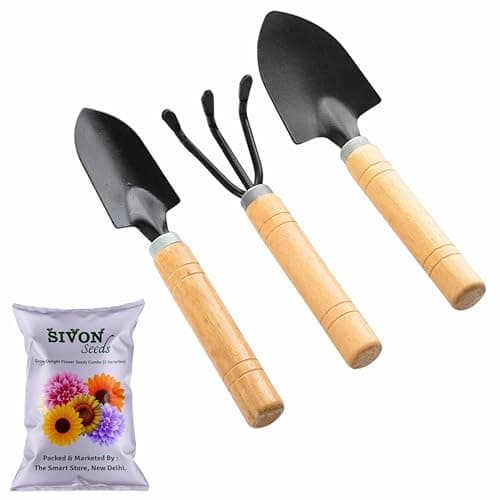 SIVON Gardening Tools Kit-4 Pcs (Cultivator, Small Trowel, Big Trowel,Flower Seeds Packet)|Mini Gardening Tools | Home Gardening Tool Set