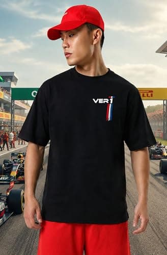 THE SOUTH STORE Mens Black Half Sleeve Drop Shoulder Graphic Printed T-Shirt | F1 Inspired Motorsport T Shirt for Men | Max Verstappen Simply Lovely Racing Tee | Formula 1 Streetwear 3