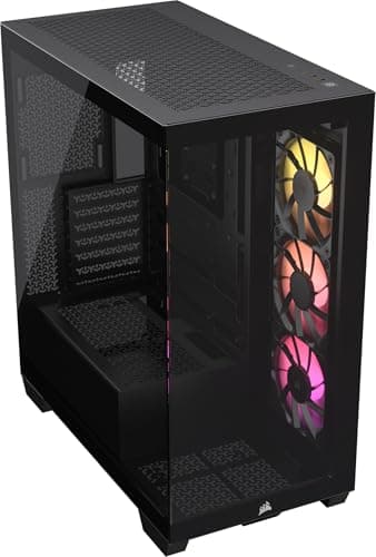 CORSAIR 3500X ARGB Mid-Tower ATX Dual Chamber PC Case – Panoramic Tempered Glass – Reverse Connection Motherboard Compatible – 3X CORSAIR RS120 ARGB Fans Included – Black