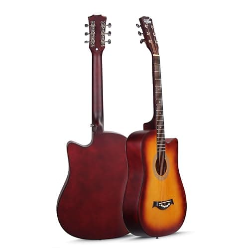 Guiter OTG 38-inch Acoustic Guitar Kit for beginners, Right Handed, Linden Wood Body with Rosewood Fretboard, Steel Strings, With Truss Rod, And Accessories SunBrust Color 3