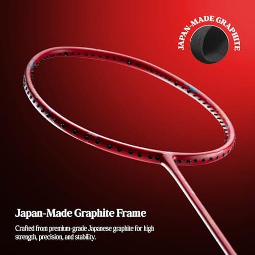 Hundred Carbon Fibre Energy Burst 18 Strung Badminton Racket with Full Cover (Red, 77 G) 2