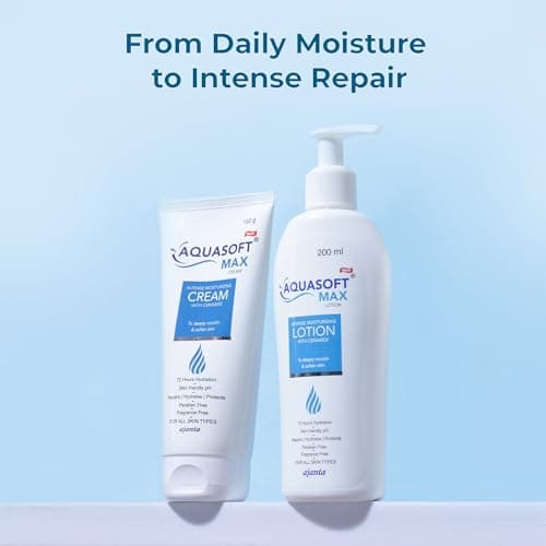 Aquasoft Max Cream 150gm with 6-Active Complex for intense hydration & barrier repair. Includes Niacinamide, Aloe Vera, Shea Butter & Vit E. Dermatologist-recommended for redness & chronic dry skin. 5