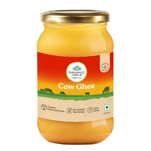 Organic India Pure Cow Ghee, 500ml | Labs Tested on 250+ Parameters | Certified Organic | Glass Bottle | Sourced from Organically Fed Cows | Authentic Taste, Rich in Healthy Fat