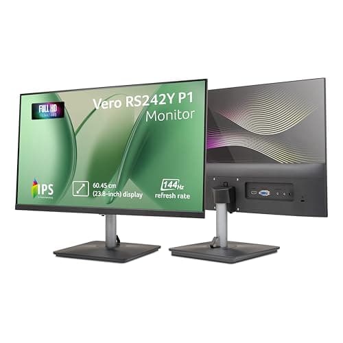 Acer RS242Y P1 23.8 Inch IPS FHD Monitor | 144Hz Refresh | 1ms VRB | AMD FreeSync | Ultra Slim 6.9mm ZeroFrame Design | HDMI + VGA | 99% sRGB | Dual Glass Design | Built-in Speakers | Tilt Adjustable
