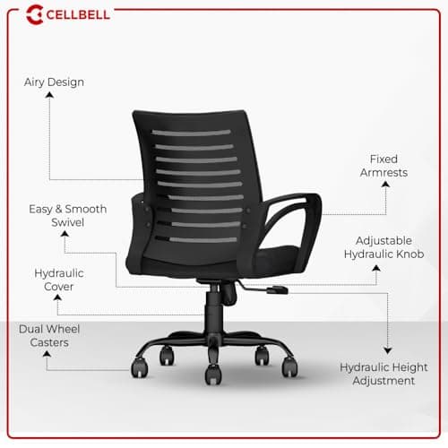 CELLBELL Desire C104 Mesh Mid Back Chair | Ergonomic Office, Study, Revolving, Computer Chair for Work from Home Heavy Duty Metal Base, Seat Height Adjustable (Black) 5