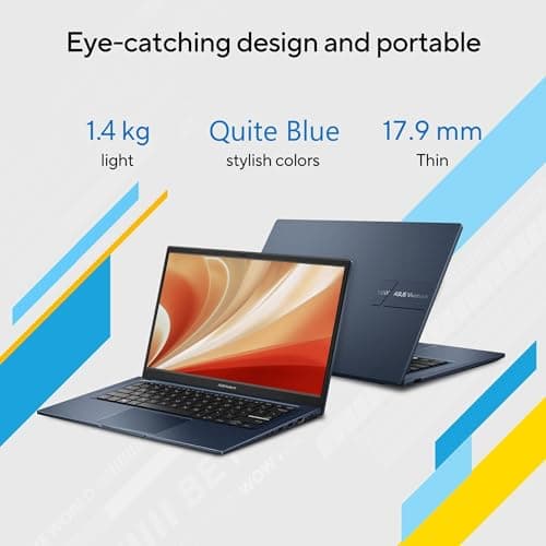 ASUS Vivobook 14, (i5 14th Gen) Intel Core 5 120U, Thin & Light Laptop(16GB RAM/512GB SSD/FHD/14/60Hz/Fingerprint Reader/M365 Basic (1Year)*/Office Home 2024/Quiet Blue/1.4 Kg) X1404VAP-EB1542WS 4