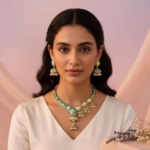 I Jewels Gold Plated Traditional Kundan-Style Meenakari Necklace with Jhumka Earrings Jewellery Set for Women (K7310PG) 2