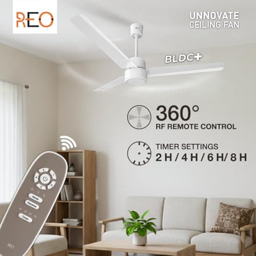 REO By Havells UNNOVATE BLDC 1200MM 5 Star Rated Ceiling Fan| Air Flow: 220 CMM| Speed: 350 RPM|Watt: 33W| Reverse Rotation Mode| Timer Setting| 2 Yr Door Step Warranty By Manufacturer (Elegant White) 4