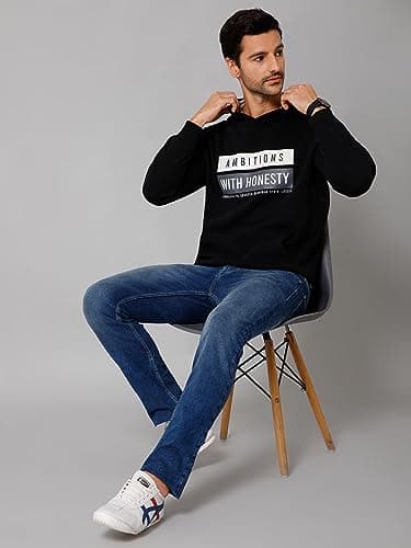 Cantabil Printed Black Full Sleeves Regular Fit Mens Casual Sweatshirt with Hoodie | Casual Winter Sweatshirts for Men | Mens Sweatshirts for Winter Wear (MSWS00122_Black_L) 5