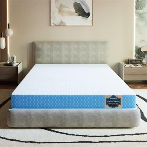 SleepyHug AirCell Ortho Spinex Plus 5 inch HR Foam Mattress | 3 Zones Support |5 Years Warranty | Back Pain Relief |Spine Alignment | Single Bed Size Light Blue (LxWxH -75x36x5 Inch)