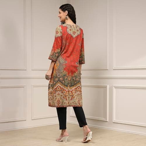 Biba Women Rust Cotton Straight Printed Kurta_34 5
