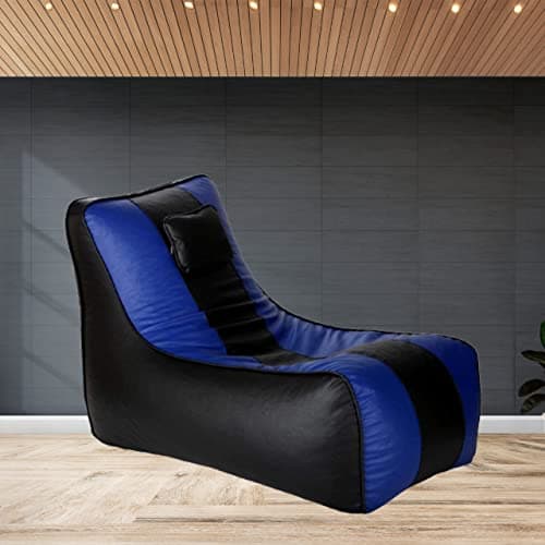 GUNJ Jumbo Lounger Bean Bag Cover (Without Beans) (Black, Blue)