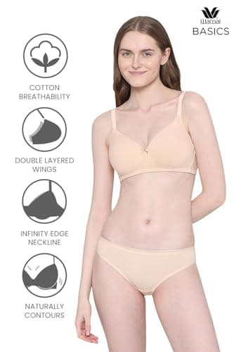 Wacoal Women’s Basics Essentials|Padded|Non-Wired|3/4th Cup|Everyday Wear|Cotton Blend|T-Shirt Bra Beige (34D) 2