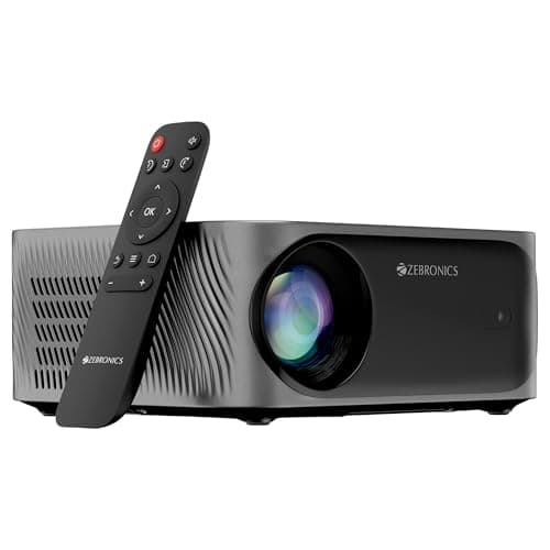 ZEBRONICS PIXAPLAY 25, Smart Projector, 1080p, 7500 Lumens, 200" Screen Size, Quad Core, Auto [ Focus | Keystone | Obstacle Detection | Screenfit ], Bluetooth, WiFi, HDMI-ARC, APP Support, Miracast