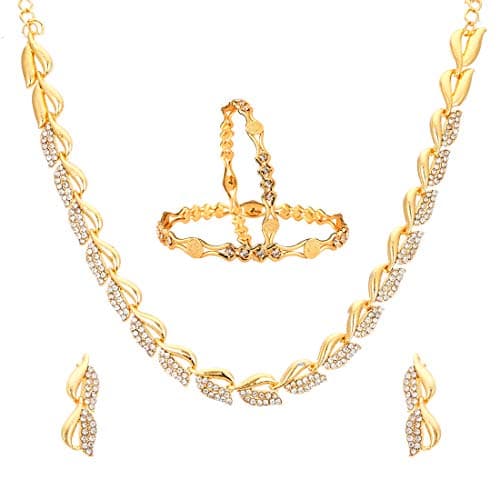 KENNICE American Diamond Designer Gold-Plated Necklace With Earrings & Temple Coin Bangles Jewellery Set For Women & Girls