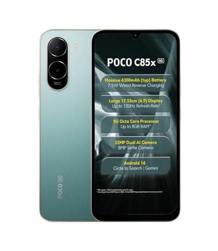 POCO C85X 5G Smartphone, Emerald Green, 4GB RAM, 64GB Storage
