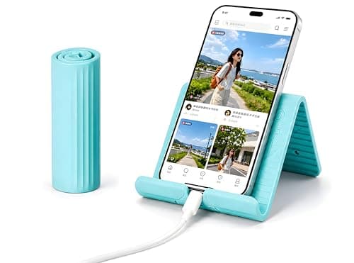 Portable Foldable Silicone Aluminum Phone Holder 2026 Flexible Phone Stand for Desk & Travel, Adjustable Non-Slip Universal Phone & Tablet Holder for Home, Kitchen, Office, Treadmill (Aqua Blue)