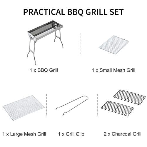 Matiko Portable Charcoal Grill, (47cm) Stainless Steel Barbecue Grill Camping Smoker Grill for Outdoor Cooking Picnic Outdoor Garden Charcoal BBQ Grills Party 4