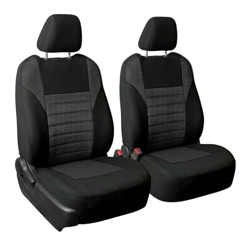 FH GROUP FB068102 3D Polyester Air Mesh Seat Covers Pair Set (Airbag Compatible) w. Gifts, Solid Black Color- Fit Most Car, Truck, SUV, or Van