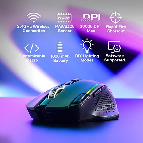 Redragon M810 Pro Wireless Gaming Mouse, 10000 DPI Wired/Wireless Gamer Mouse w/Rapid Fire Key, 8 Macro Buttons, 45-Hour Durable Power Capacity and RGB Backlit for PC/Mac/Laptop 3