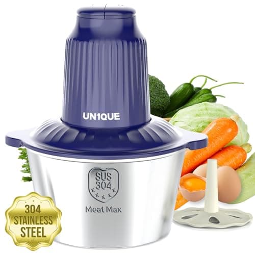 UN1QUE Electirc Chopper for Kicthen, Meat Grinders, 2 Speed Modes, One Touch Operation, 304 Stainless Steel Bowl Food Processor with Egg Whisk & Egg Beater, for Vegetables, Meat, Onion, Garlic, Mince