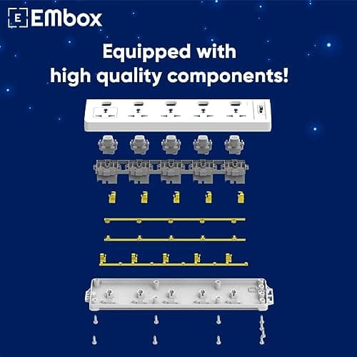 EMBOX Extension Board with Switches 2500 W, 5 Universal Sockets, Individual Switch, Safety Shutter, 6 amp Spike Guard, LED Indicator and Safety Shutter 4
