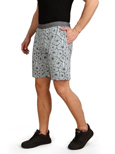 BULLMER Regular Fit Cotton Blend Summer Shorts for Men - Pack of 1 | Printed Shorts for Men Grey2 XXXX-Large