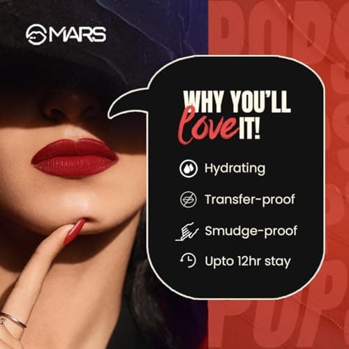 MARS Popstar Non-Drying Liquid Mousse Lipstick for Women with Matte Finish | Lightweight and Non-Sticky Formula | Up to 12 Hour Long Lasting | Transferproof & Waterproof (6.0ml) (04-Party Fever) 4