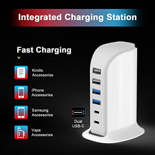 USB C Charger Upoy, 45W Charging Station for Multiple Devices, Fast Charging Blocks (Smart 8A) With Dual Type C Ports, USB Hub Organizer for iPhone, iPad, Kindle, Travel Accessories 2