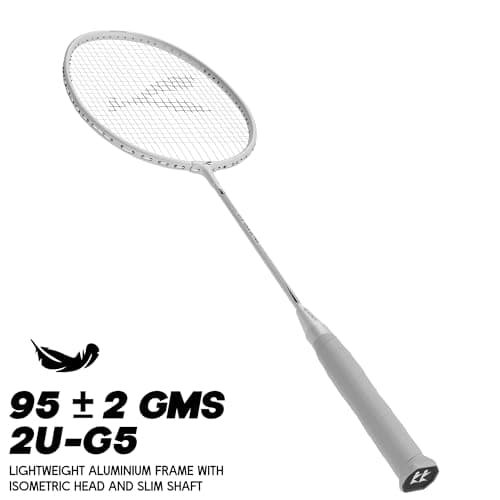 Konex Badminton Racquet 2U (95±2g) Aluminium Frame | 24 LBS String Tension | Super Lightweight Slim Shaft with Full Racket Cover (Pack of 1) (White) 5