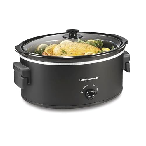 Hamilton Beach 33174 7-Quart Slow Cooker with Foldable Space-Saving Handles, 3 Heat Settings, Dishwasher Safe and Glass Lid, Black