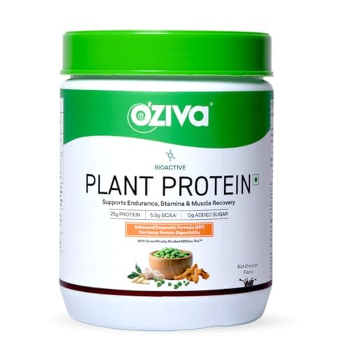 OZiva Bioactive Plant Protein (Chocolate) 500g | 25g Protein,5.5 BCAA| Pea Isolate| Plant based Protein Powder for Women & Men | Essential Amino Acids| Vegan Protein supplement, Clean, Sugar free.