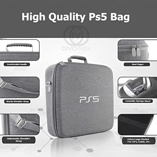 OIVO INDIA Grey Nylon Grey Hard Carrying Storage Case Compatible for PS5 (PlayStation 5 Bag) 4