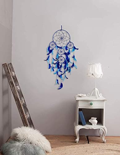 DULI Dream Catcher Traditional Indian Dreamcatcher Wall Art for Bedrooms, Home Wall, Hanging Design, Height 75 cm Dream Catchers(Blue),Metal, Feathers Dreamcatcher (Big Blue) 4