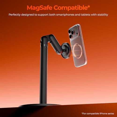 Zebronics Magnetic Mobile & Tablet Holder, 360° Rotation, Multi-Angle Adjustment, Height Adjustable, MagSafe Compatible with Metal Ring, N52 Magnet (MS500) 2