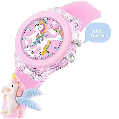 Acnos 3 Pieces Kids Unicorn Watch Unicorn Bracelet Waterproof Toddler Analog Watch Light Watch Unicorn Christmas Valentine Day Gift 3-10 Year Girls 4